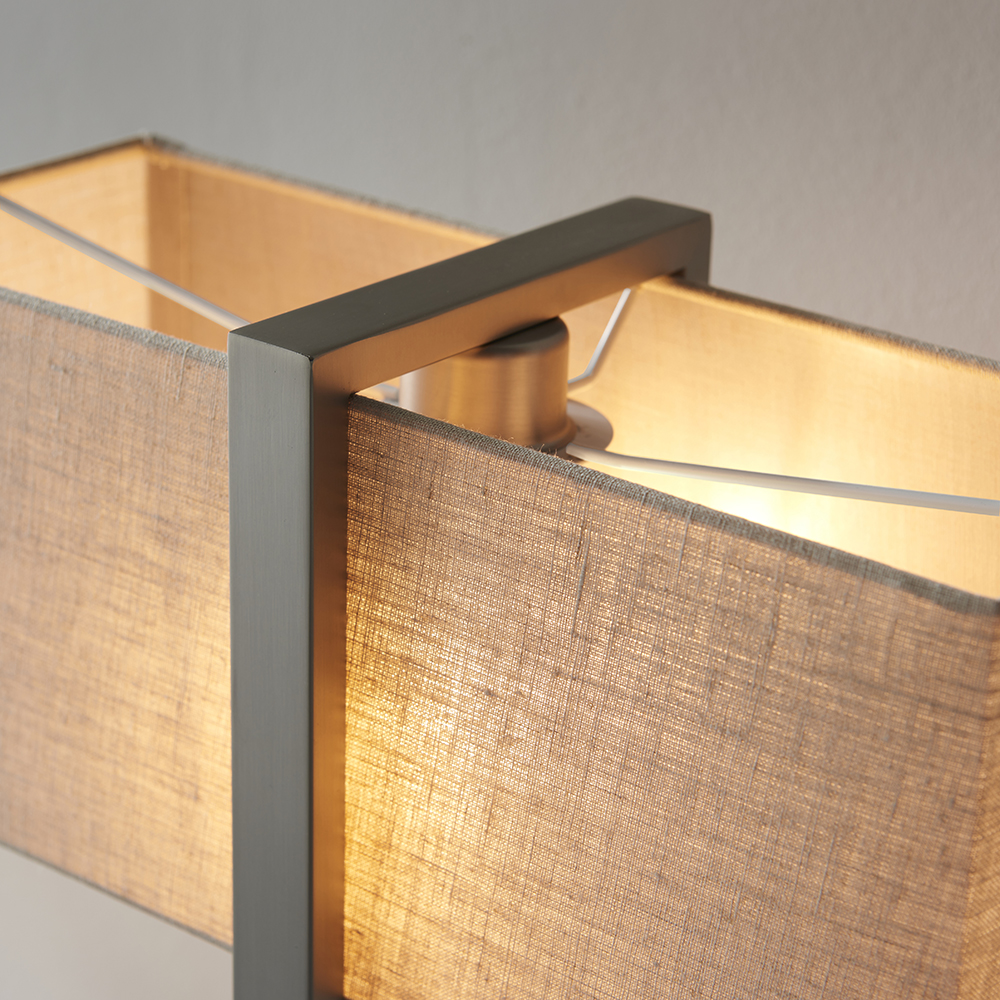 Natick Natural Fabric Table Lamp In Satin Nickel