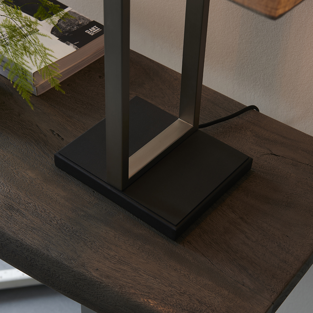 Natick Natural Fabric Table Lamp In Satin Nickel