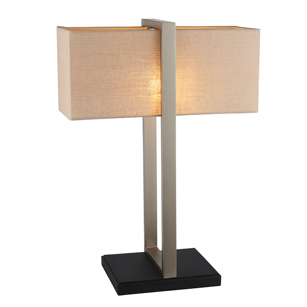 Natick Natural Fabric Table Lamp In Satin Nickel