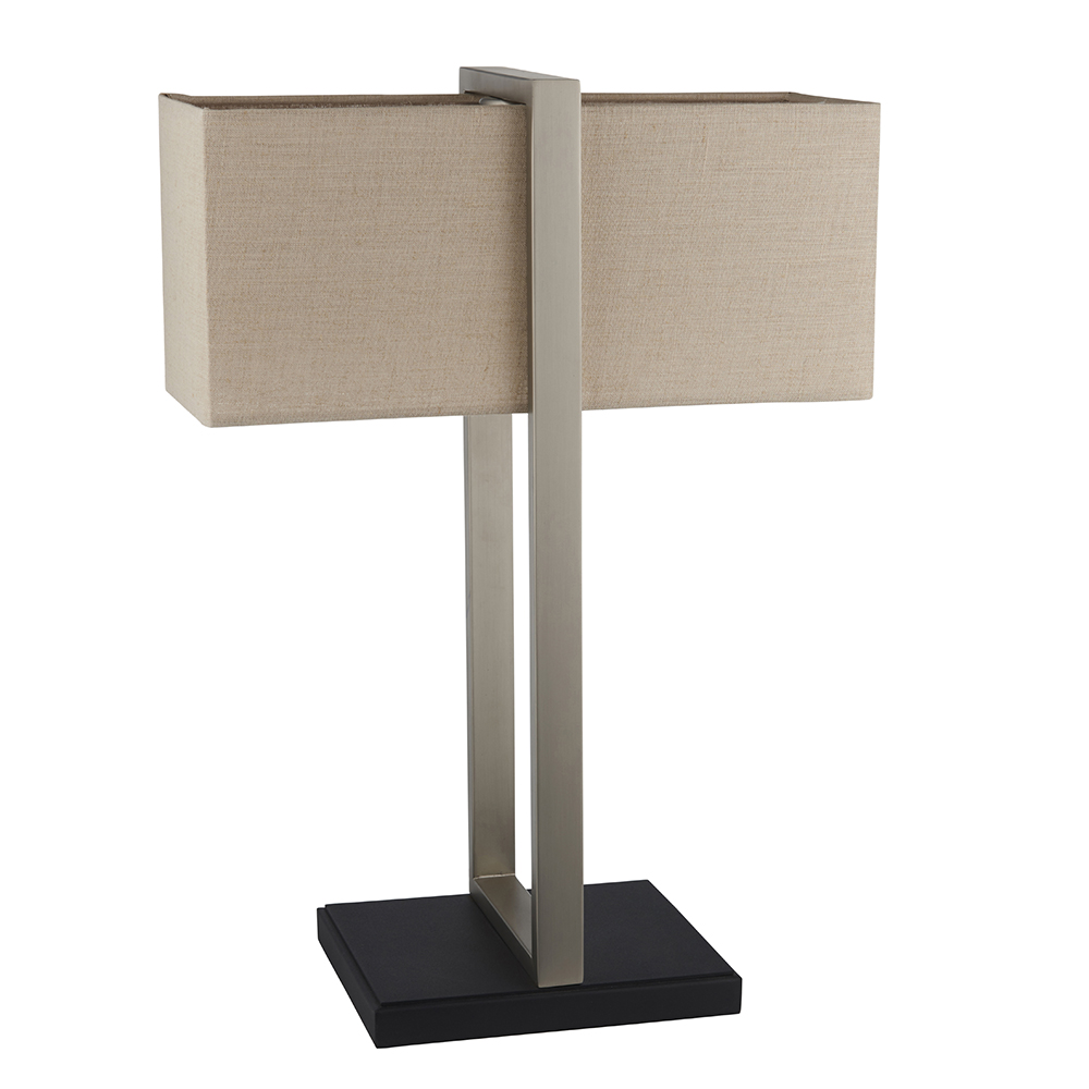 Natick Natural Fabric Table Lamp In Satin Nickel
