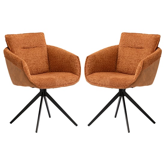 Natick Rust Boucle Fabric Dining Armchairs In Pair