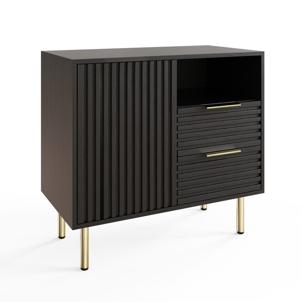 Natick Wooden Bedside Cabinet with 2 Drawers in Black