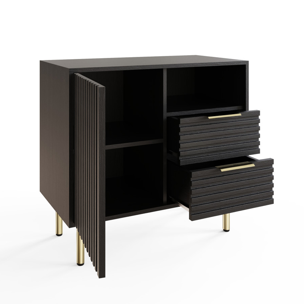 Natick Wooden Bedside Cabinet with 2 Drawers in Black
