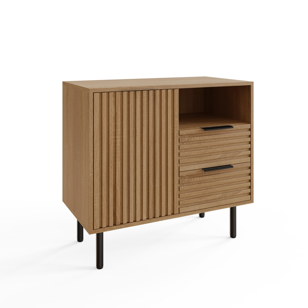 Natick Wooden Bedside Cabinet with 2 Drawers in Oak