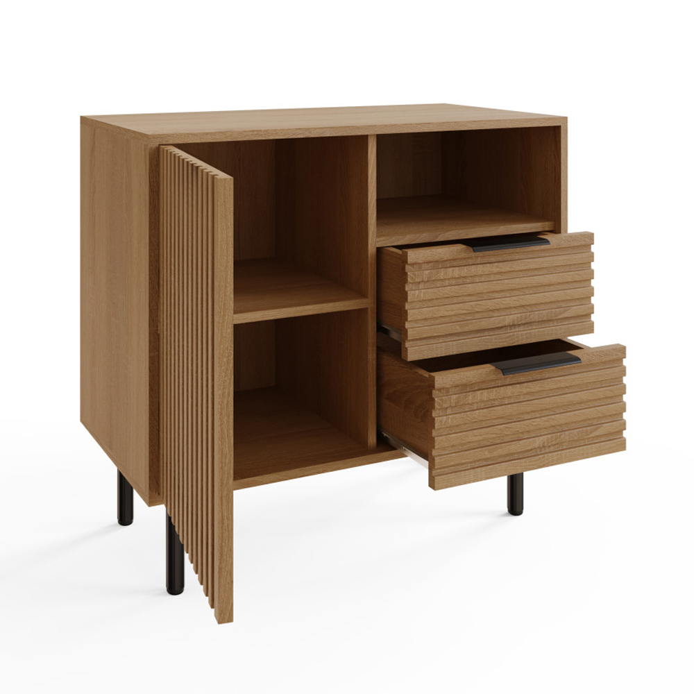 Natick Wooden Bedside Cabinet with 2 Drawers in Oak