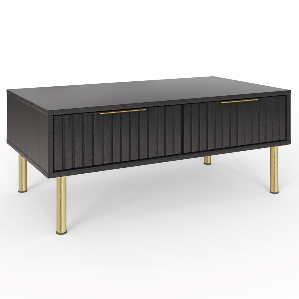 Natick Wooden Coffee Table With 2 Drawers In Black