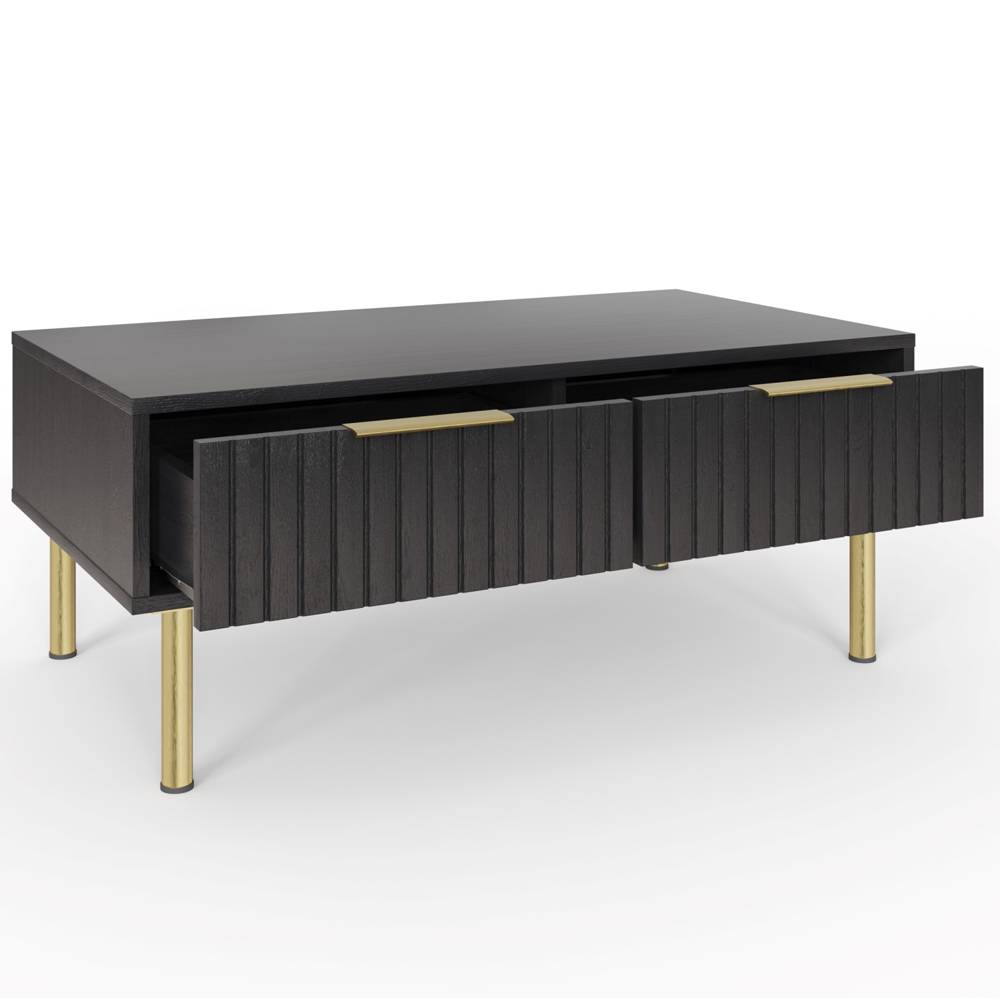 Natick Wooden Coffee Table With 2 Drawers In Black
