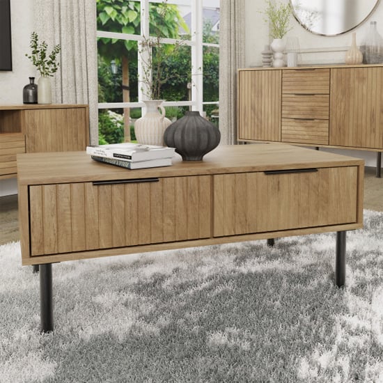 Read more about Natick wooden coffee table with 2 drawers in oak