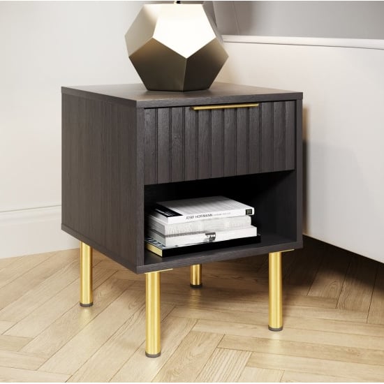 Read more about Natick wooden lamp table with 1 drawer in black