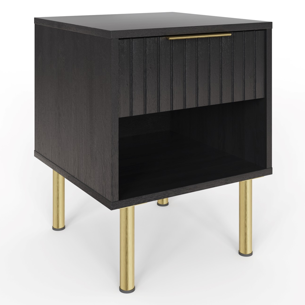 Natick Wooden Lamp Table With 1 Drawer In Black