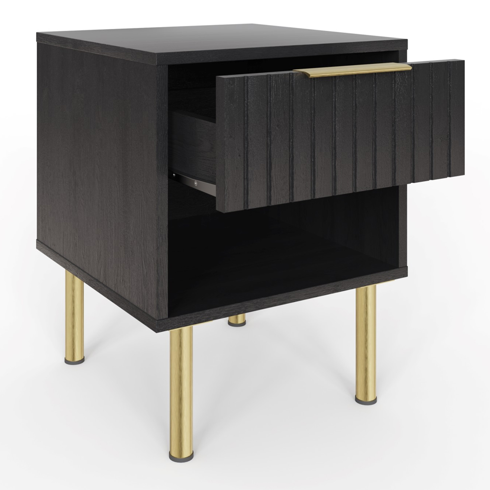 Natick Wooden Lamp Table With 1 Drawer In Black