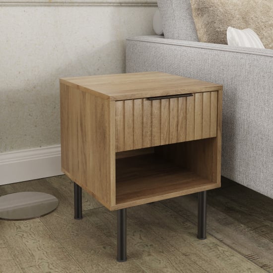 Read more about Natick wooden lamp table with 1 drawer in oak