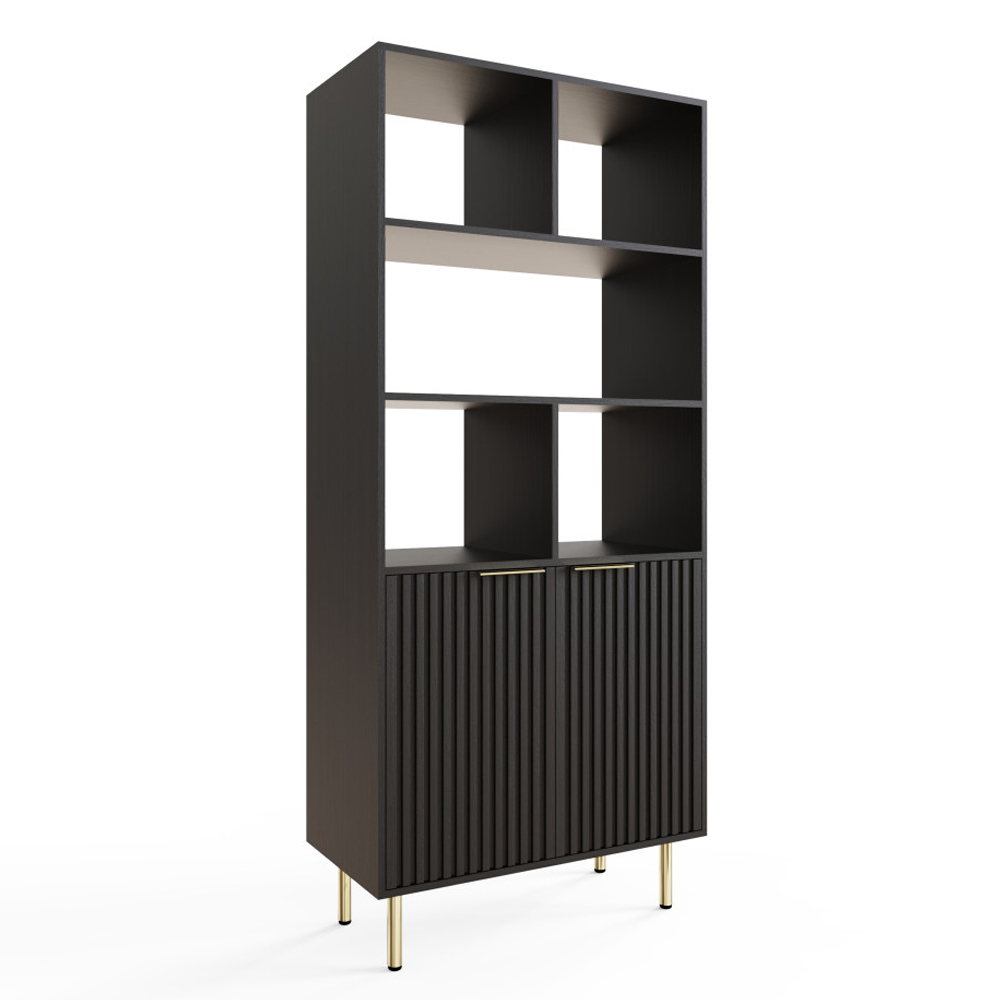Natick Wooden Shelving Unit with 2 Doors in Black