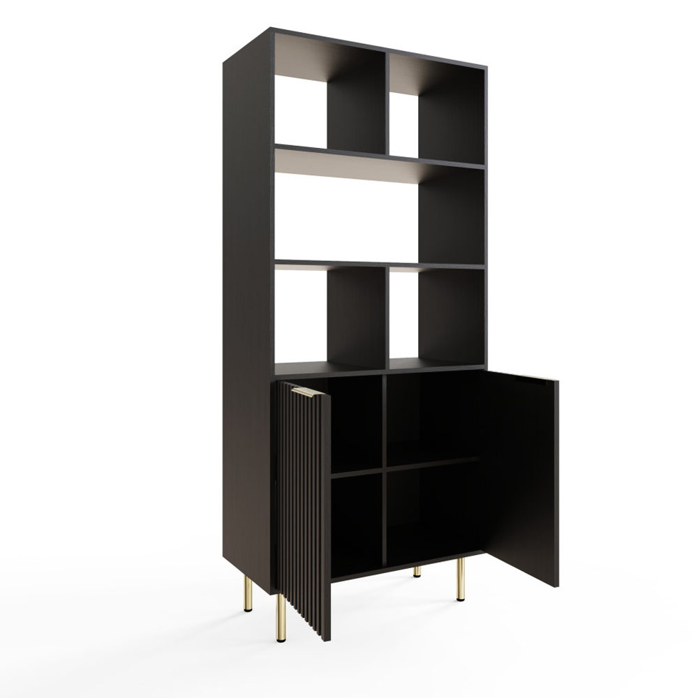 Natick Wooden Shelving Unit with 2 Doors in Black
