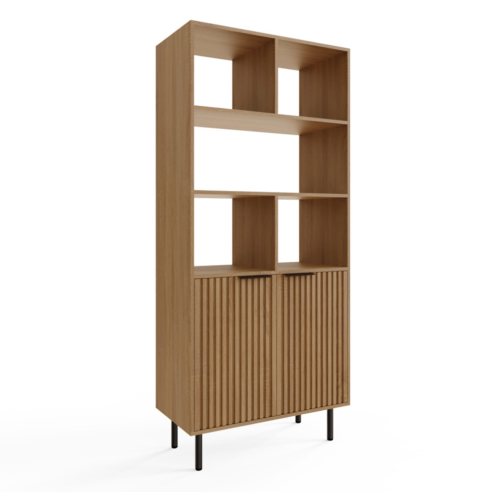 Natick Wooden Shelving Unit with 2 Doors in Oak