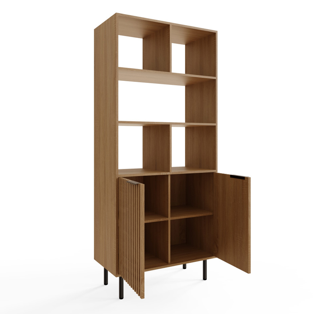 Natick Wooden Shelving Unit with 2 Doors in Oak