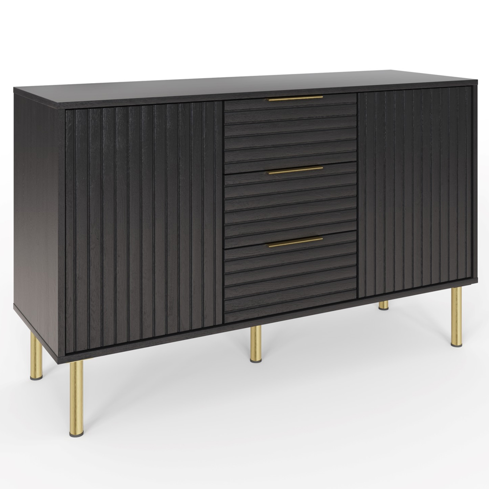Natick Wooden Sideboard With 2 Doors 3 Drawers In Black
