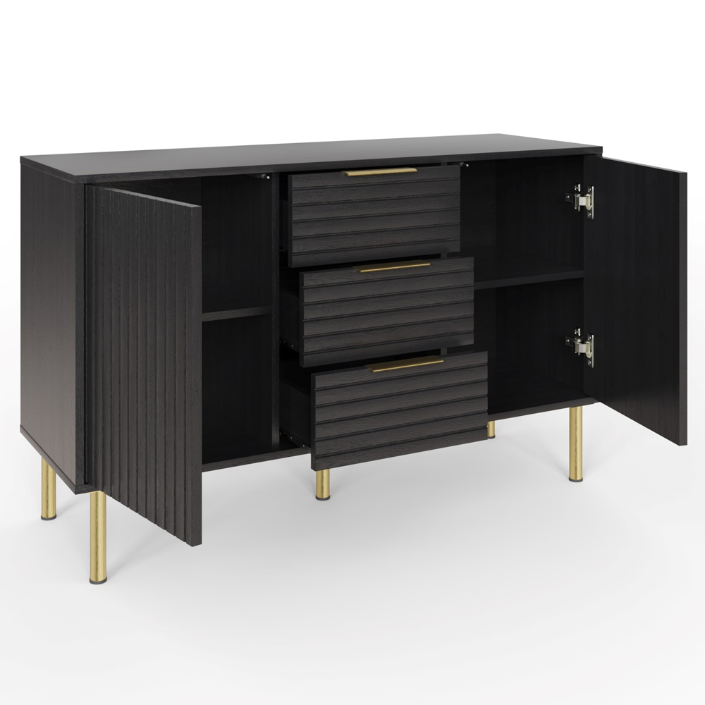 Natick Wooden Sideboard With 2 Doors 3 Drawers In Black