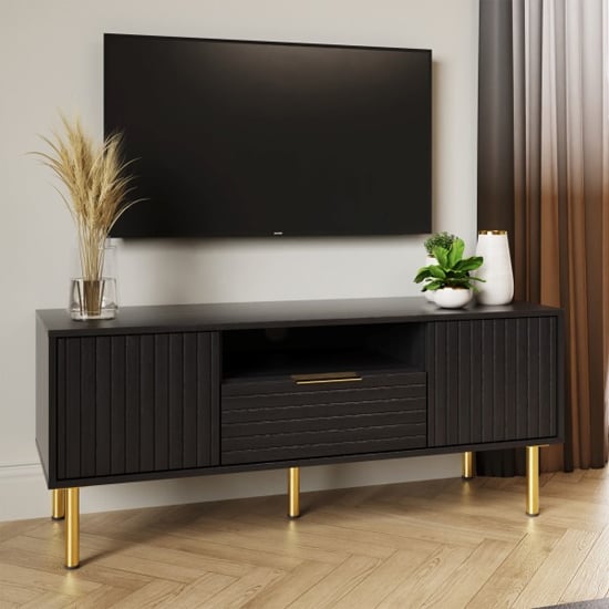 Read more about Natick wooden tv stand with 2 doors 1 drawer in black