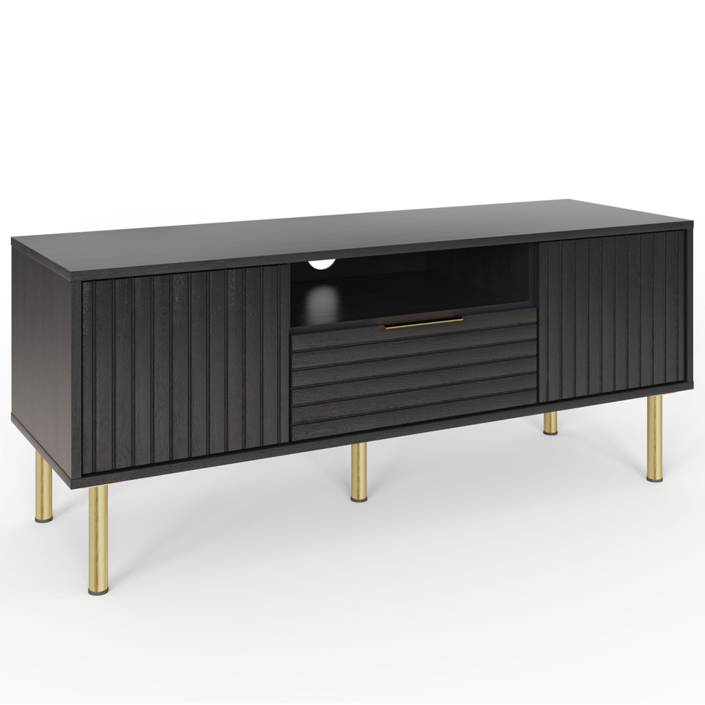 Natick Wooden TV Stand With 2 Doors 1 Drawer In Black