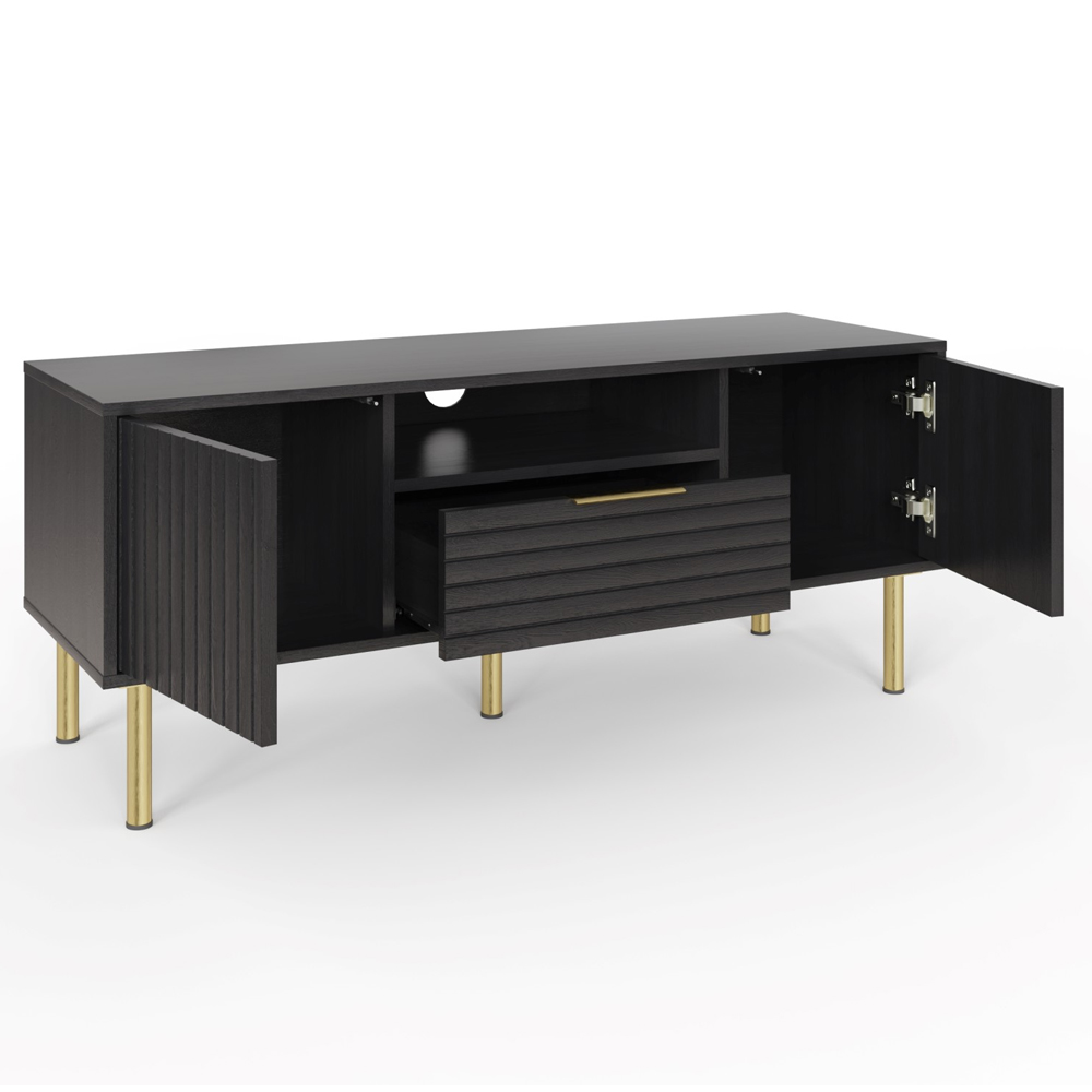 Natick Wooden TV Stand With 2 Doors 1 Drawer In Black