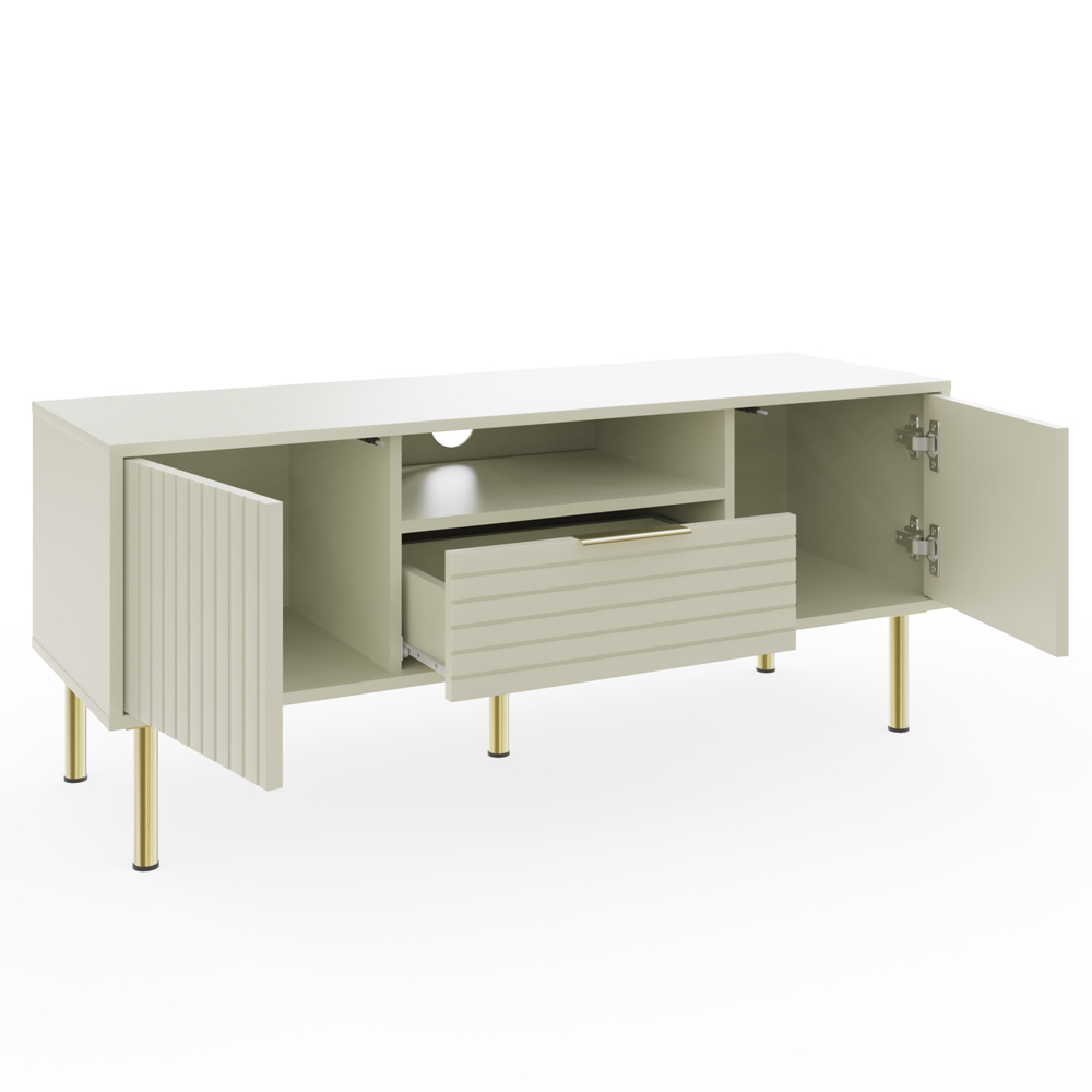Natick Wooden TV Stand With 2 Doors 1 Drawer In Ivory