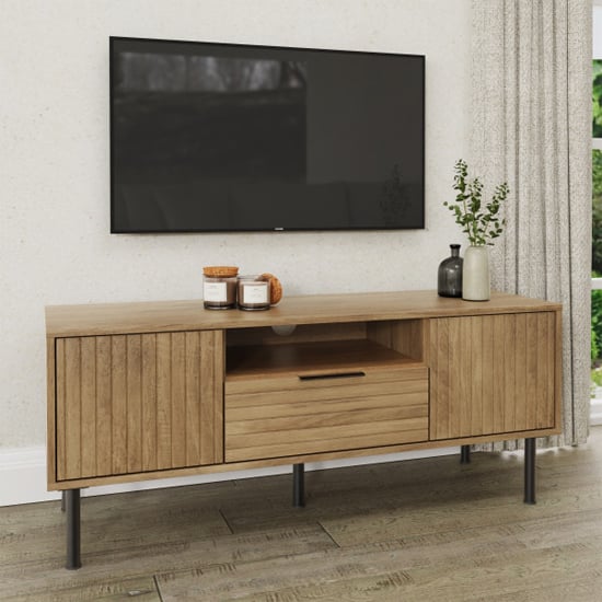 Read more about Natick wooden tv stand with 2 doors 1 drawer in oak