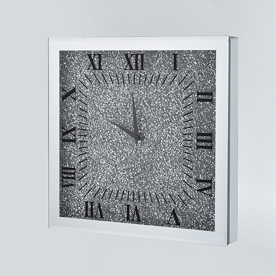 Read more about Natine square 30cm crushed glass wall clock in mirrored