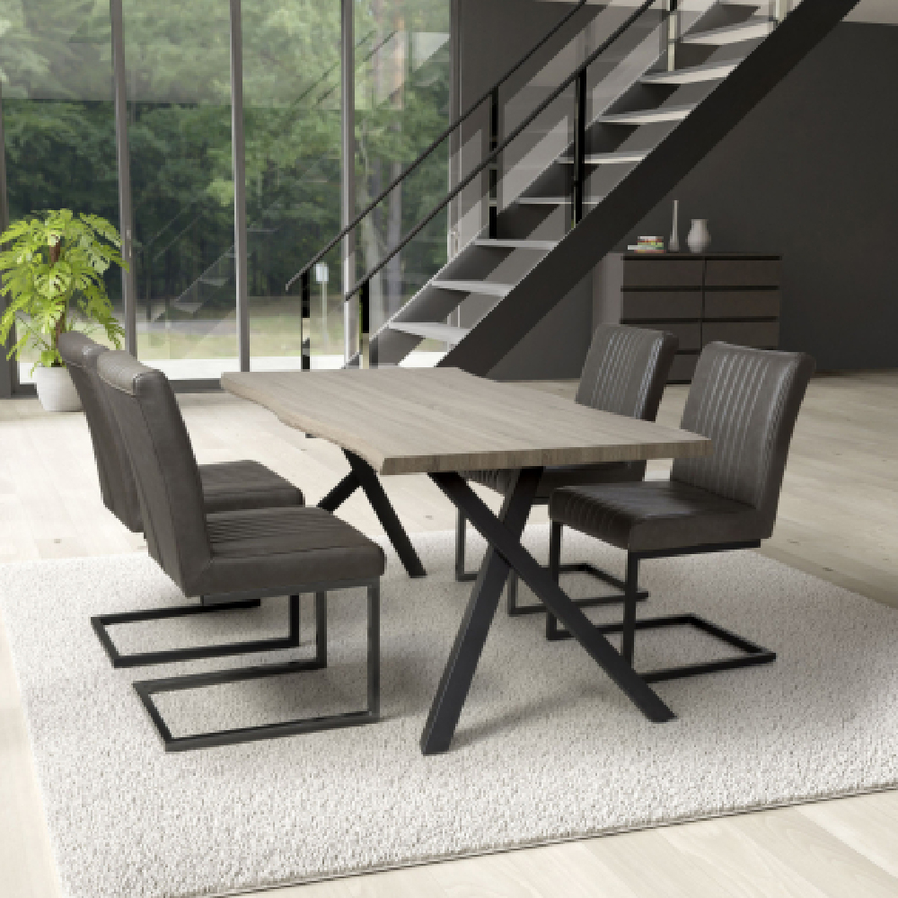 Read more about Natore wooden dining table with 4 aboba grey chairs