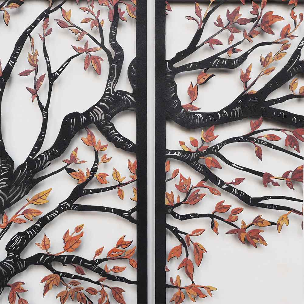 Nature Metal 48x98cm Tree Metal Wall Art Frame Set of 4 in Black