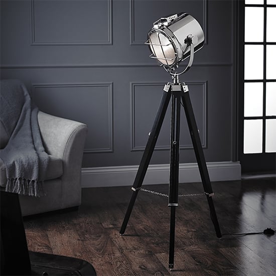 Nautical Tripod Floor Lamp In Polished Nickel And Black