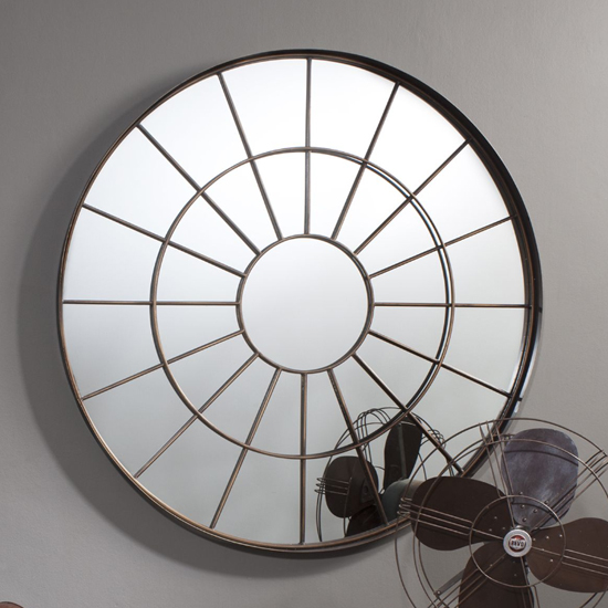 Nauvoo Round Wall Mirror In Bronze Effect Metal Frame