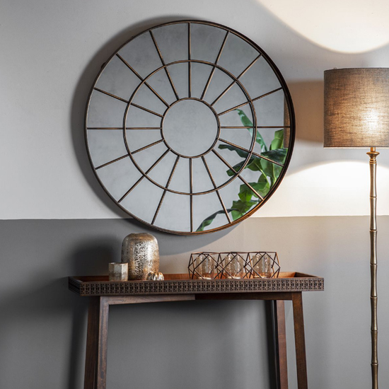 Nauvoo Round Wall Mirror In Bronze Effect Metal Frame