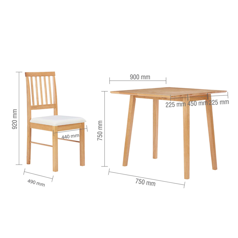 Navarra Wooden Drop Leaf Dining Table with 2 Chairs in Oak