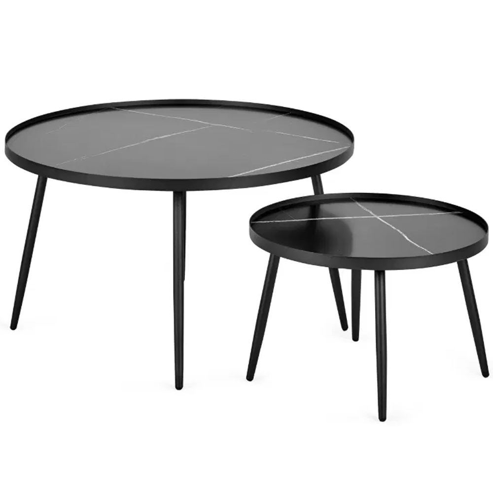 Navasota Marble Effect Top Nesting Coffee Table - Black
