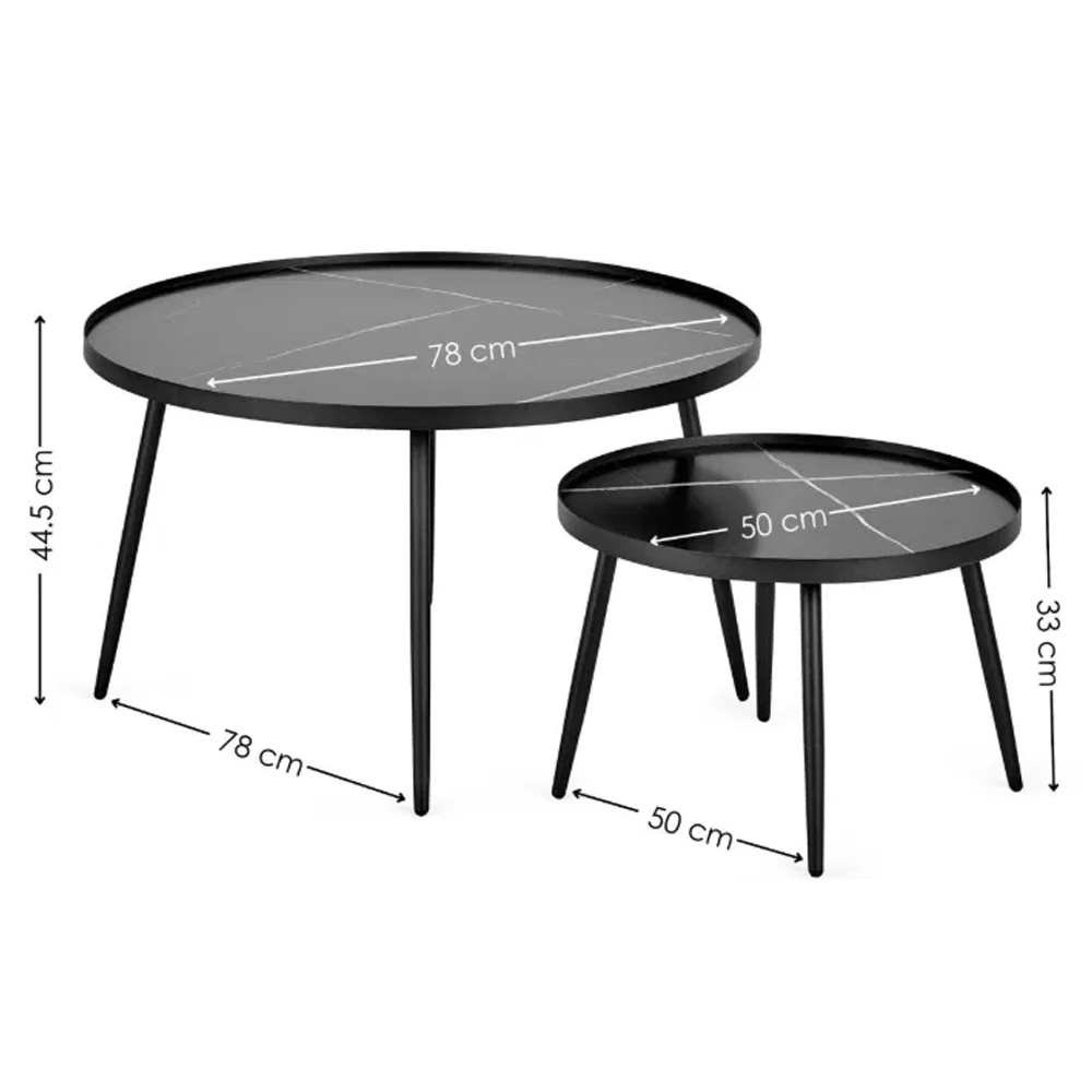 Navasota Marble Effect Top Nesting Coffee Table - Black
