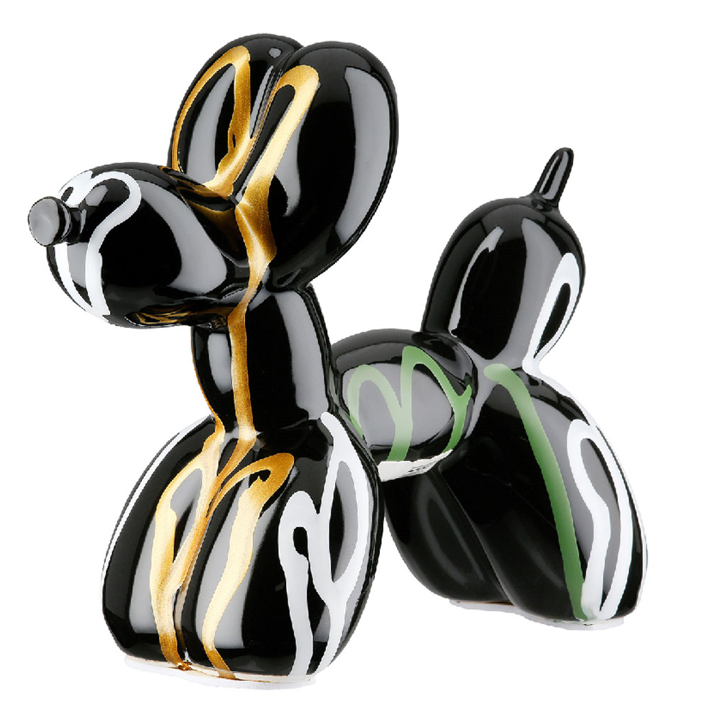 Navero Ceramic Balloon dog Sculpture in Black and Multicolour