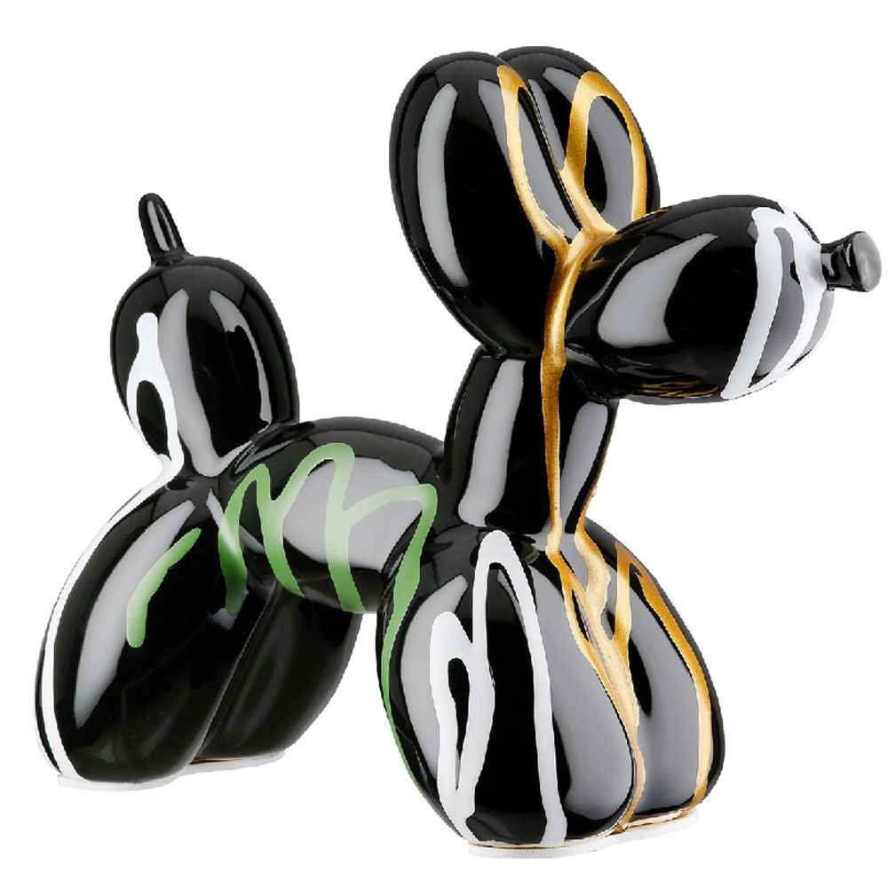 Navero Ceramic Balloon dog Sculpture in Black and Multicolour