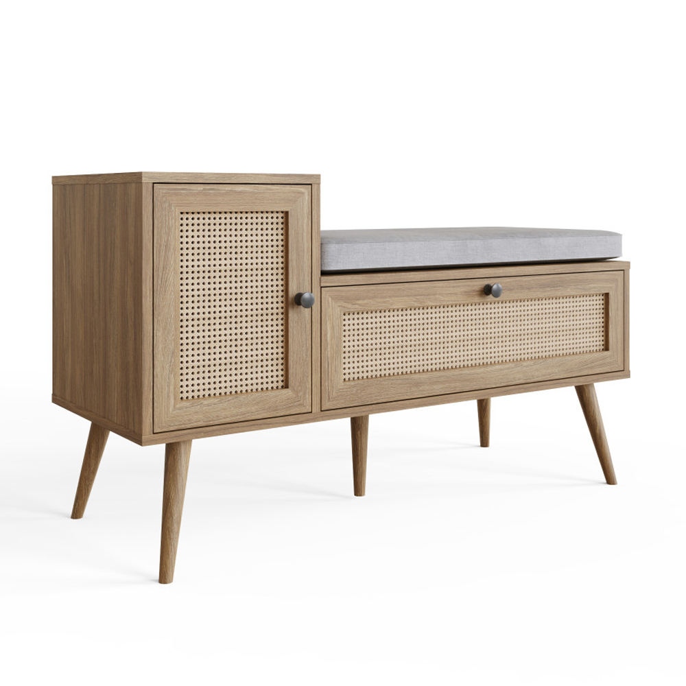 Navion Rattan Shoe Storage Bench with 2 Doors in Oak