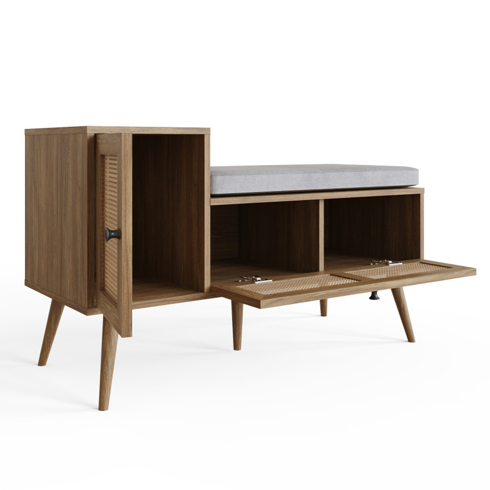 Navion Rattan Shoe Storage Bench with 2 Doors in Oak