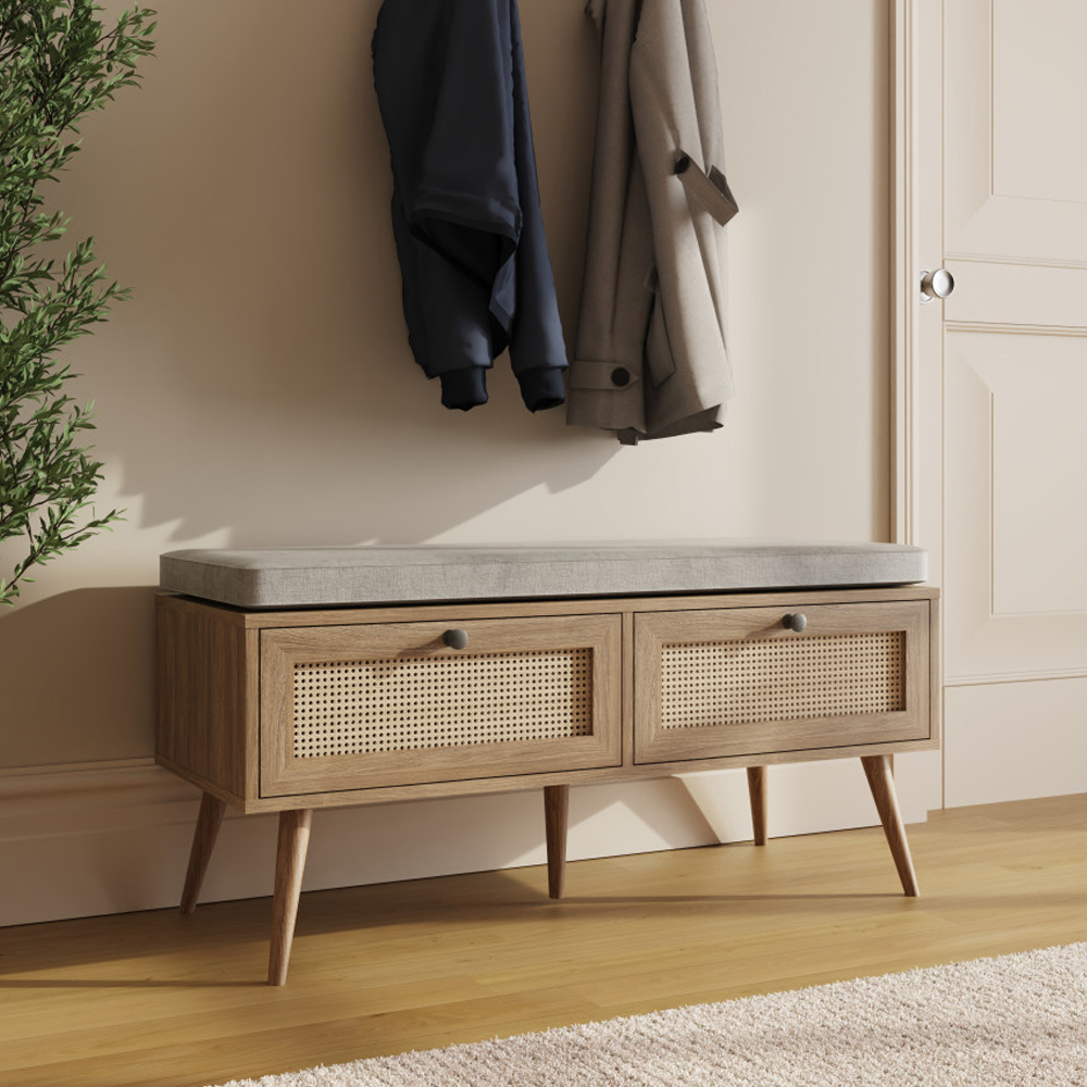 Navion Rattan Shoe Storage Bench with 2 Drawers in Oak