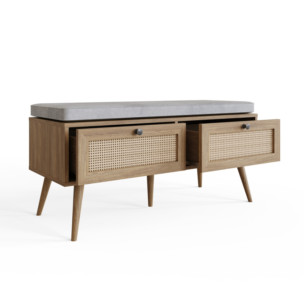 Navion Rattan Shoe Storage Bench with 2 Drawers in Oak