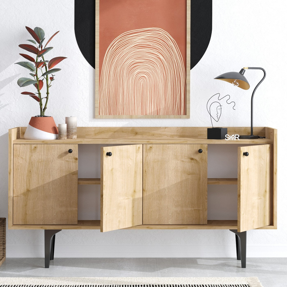 Navira Wooden Sideboard with Black Legs in Sapphire Oak