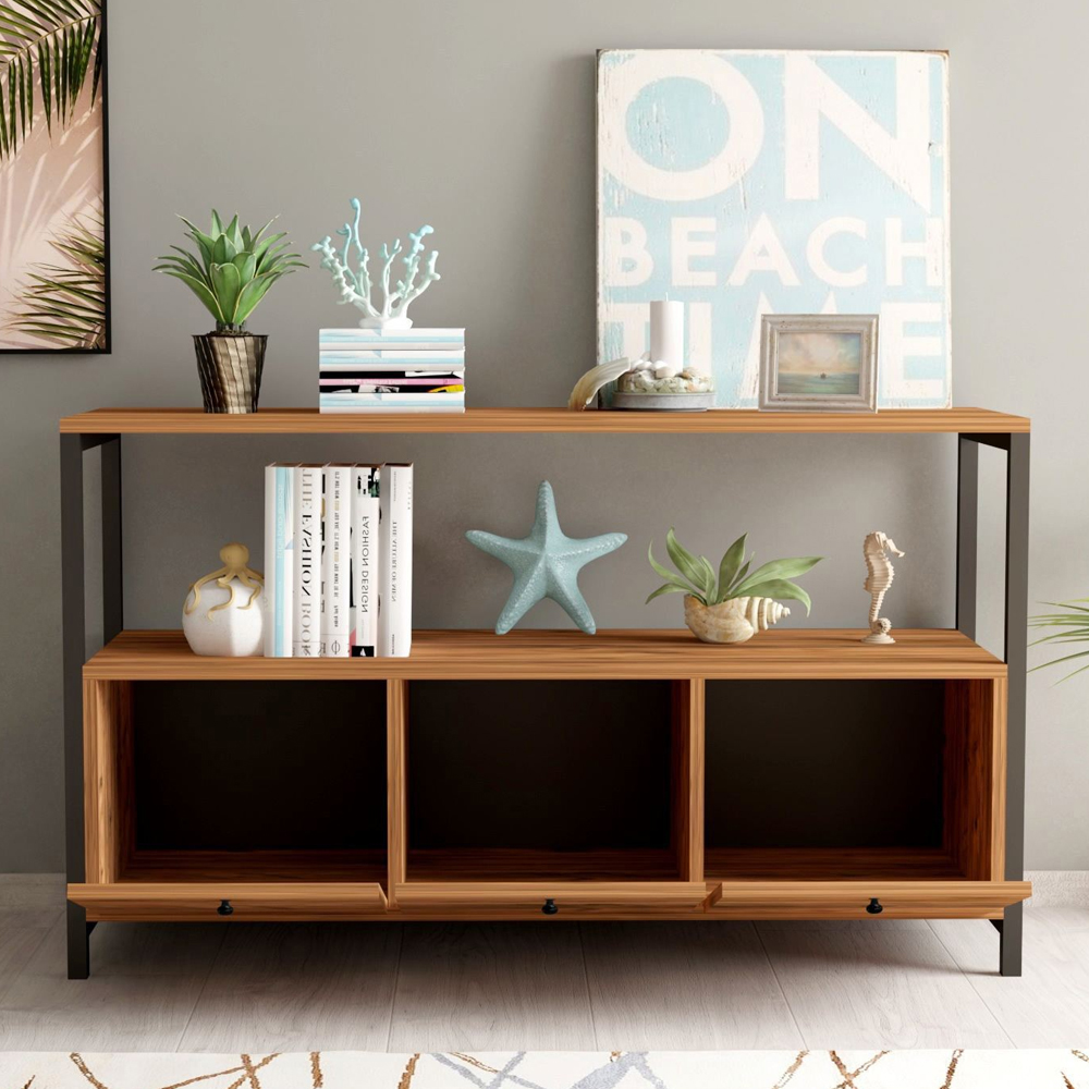 Navira Wooden Storage Cabinet with Black Frame in Atlantic Pine