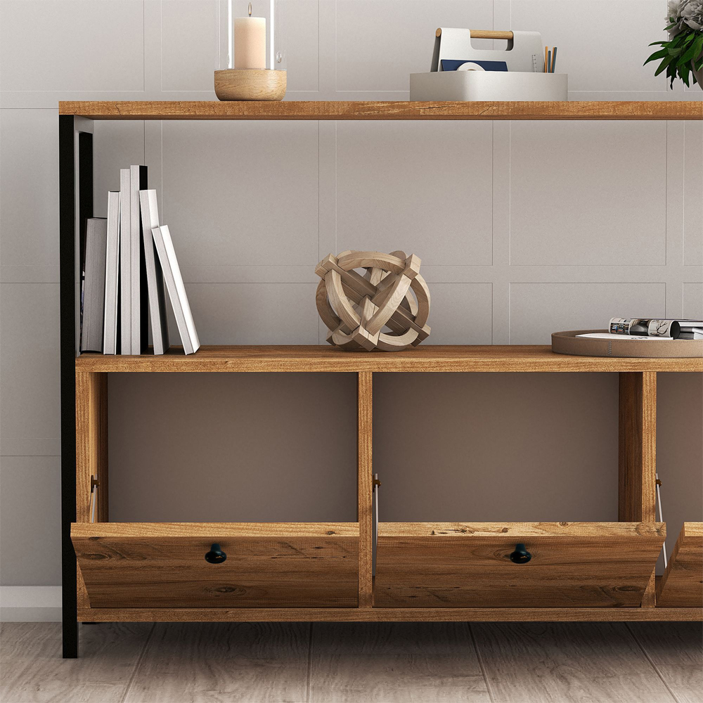 Navira Wooden Storage Cabinet with Black Frame in Atlantic Pine