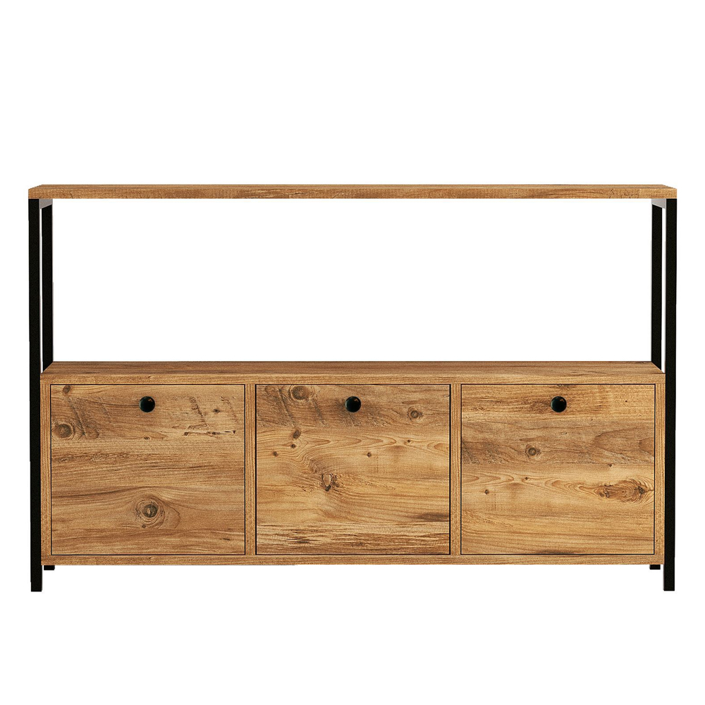 Navira Wooden Storage Cabinet with Black Frame in Atlantic Pine