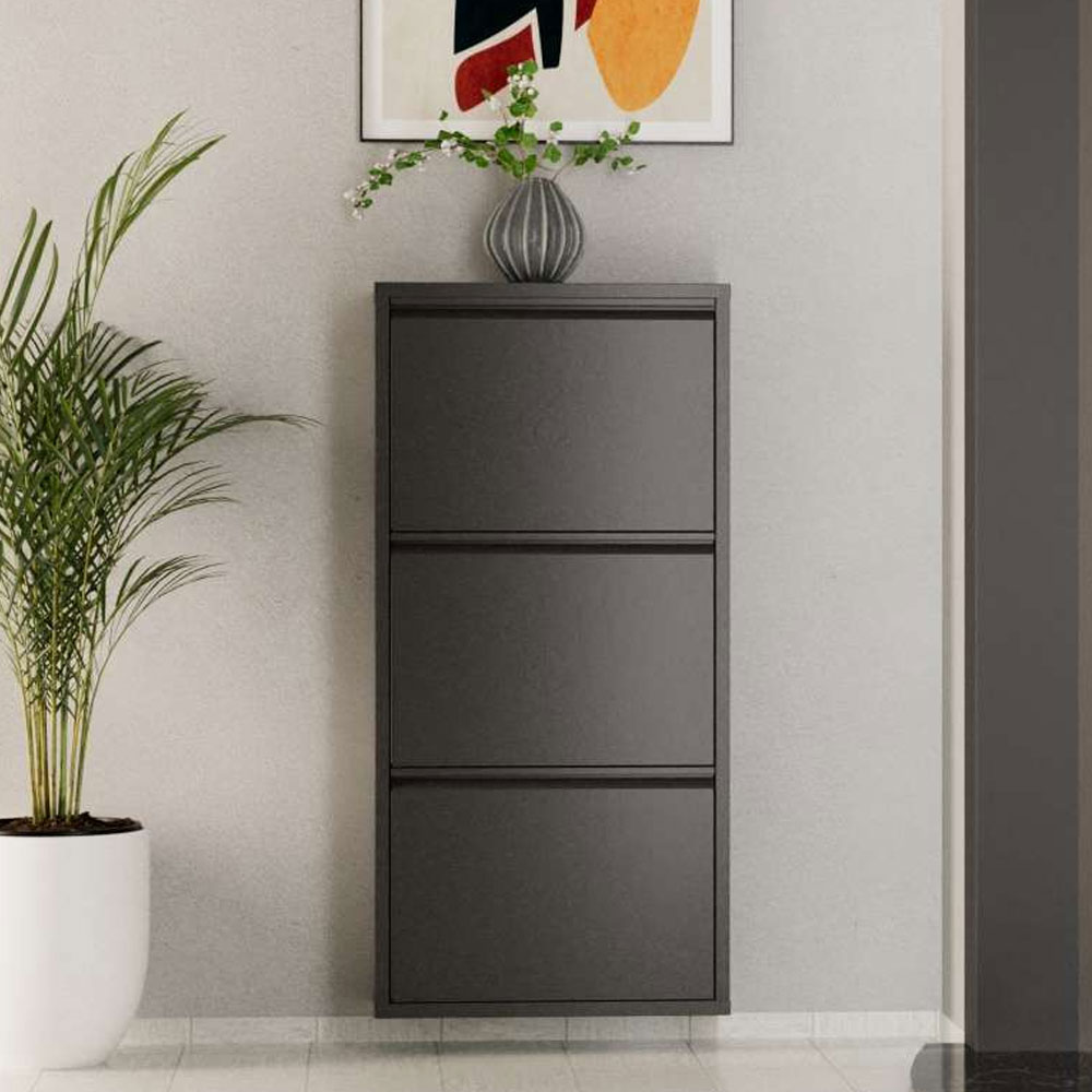 Naxel Metal Shoe Storage Cabinet with 3 Flap Doors in Anthracite