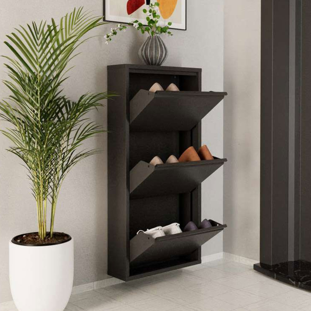 Naxel Metal Shoe Storage Cabinet with 3 Flap Doors in Anthracite