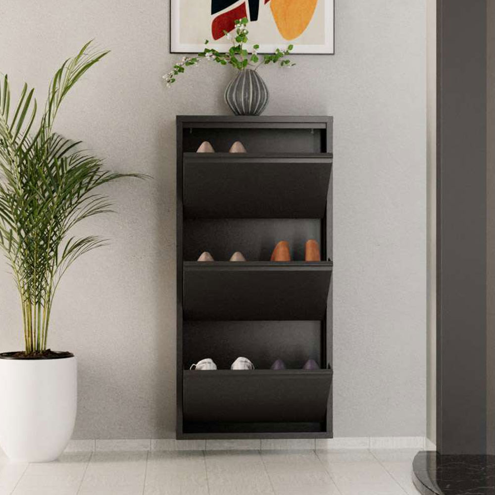 Naxel Metal Shoe Storage Cabinet with 3 Flap Doors in Anthracite