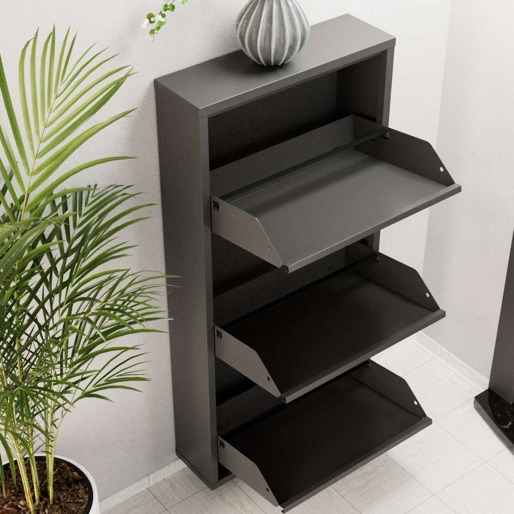 Naxel Metal Shoe Storage Cabinet with 3 Flap Doors in Anthracite